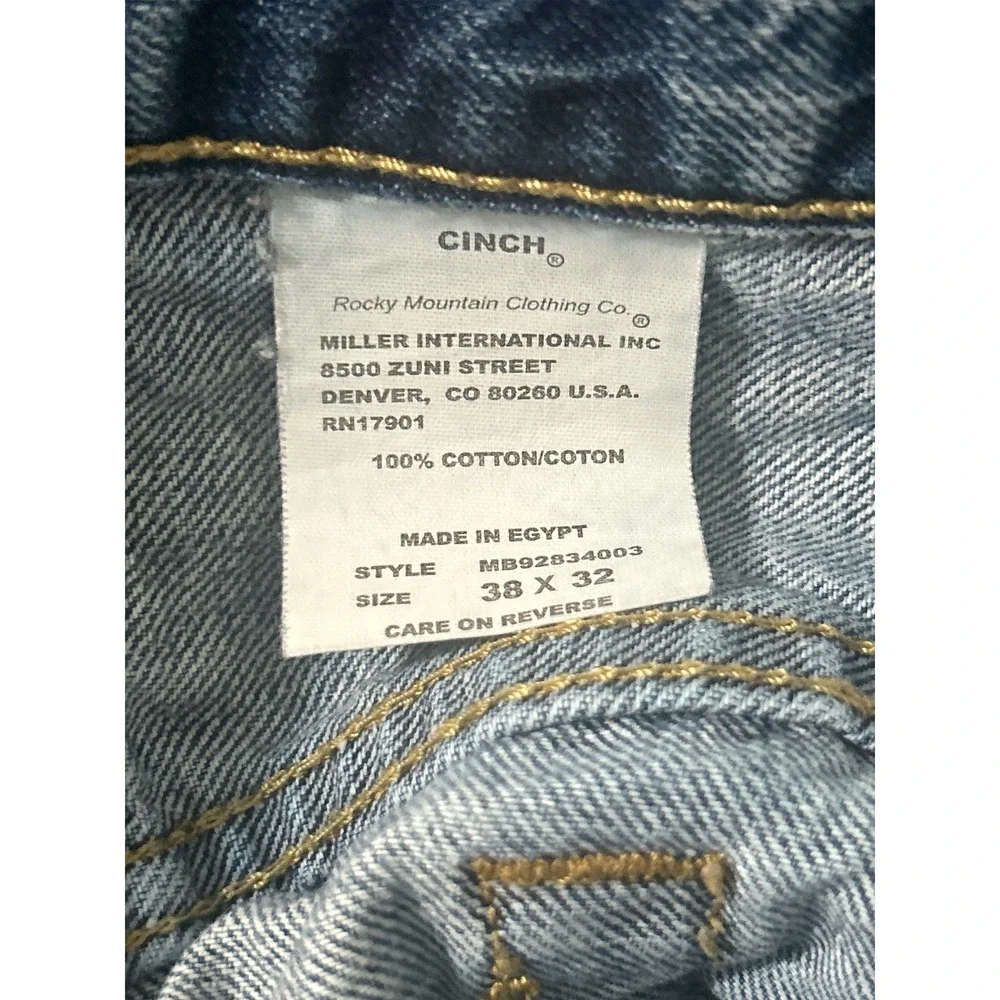 Cinch Mens Medium Wash Straight Leg Denim Jeans Blue MB92834003 38x32